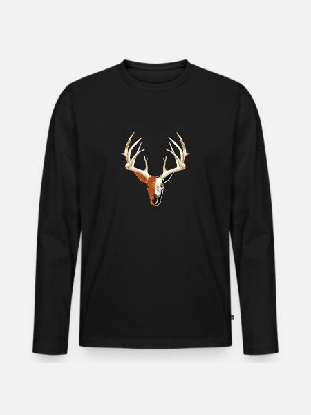 Deer head with skull fade - Men's Premium Organic Long Sleeve Shirt - black