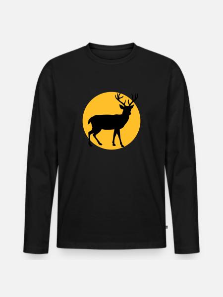 Deer with moon and sunset - Men's Premium Organic Long Sleeve Shirt - black