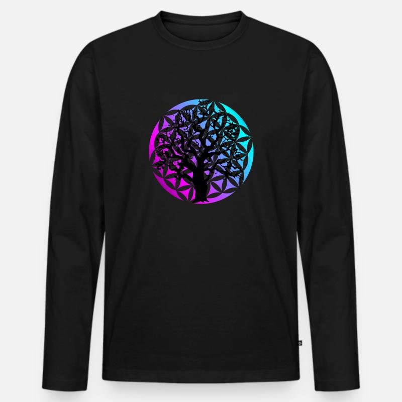 Blume des Lebens & Baum - Männer Premium Bio Langarmshirt - Schwarz