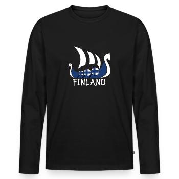 Finland Scandinavia National National Colours Gesche - Men's Premium Organic Long Sleeve Shirt - black - Front - Nico (187cm)