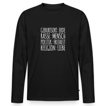 Lieu de naissance: Terre Race: Don humain - T-shirt manches longues Premium bio Homme - noir - Devant - Nico (187cm)