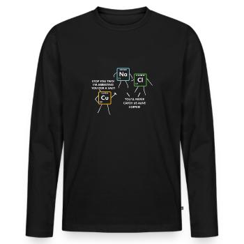 Tableau périodique des éléments de la chimie - T-shirt manches longues Premium bio Homme - noir - Devant - Nico (187cm)