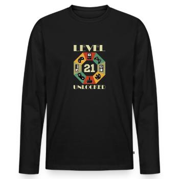 Level 21 Unlocked Geschenk - Männer Premium Bio Langarmshirt - Schwarz - Vorne - Nico (187cm)