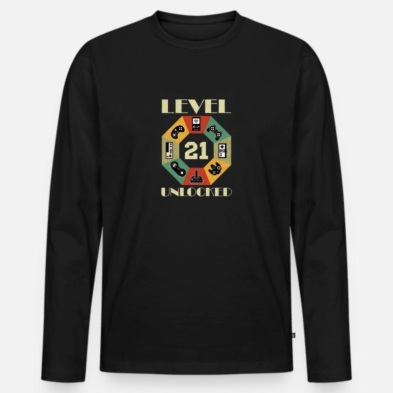 Level 21 Unlocked Geschenk - Männer Premium Bio Langarmshirt - Schwarz