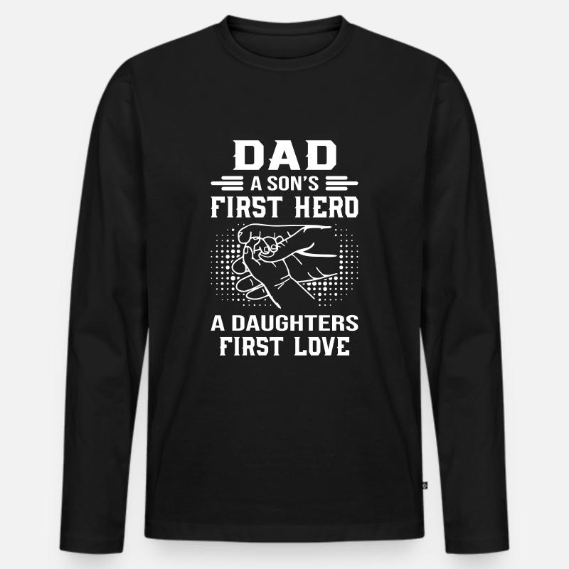 Dad A Son's First Hero - Männer Premium Bio Langarmshirt - Schwarz