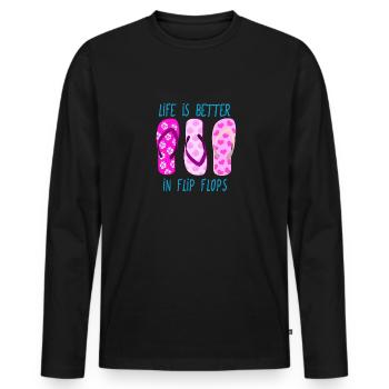 Life is better in flip flops - Men's Premium Organic Long Sleeve Shirt - black - Front - Nico (187cm)