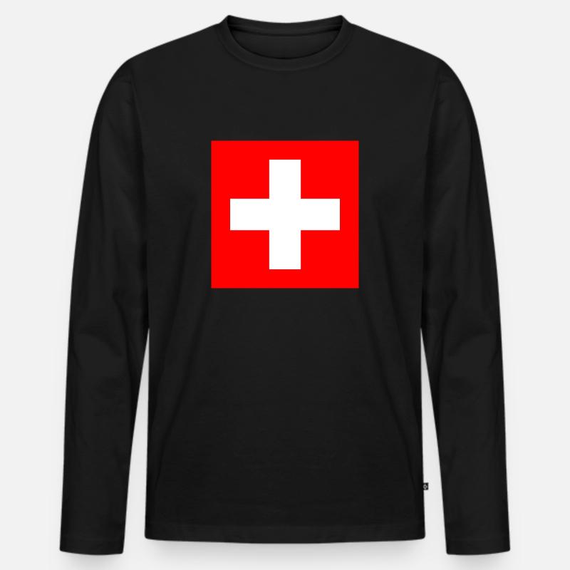 Schweiz/Scweizer/Flagge - Männer Premium Bio Langarmshirt - Schwarz