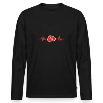 Fleisch Grillsaison Pulse Herzschlag Geschenk - Männer Premium Bio Langarmshirt - Schwarz - Vorne - Nico (187cm)