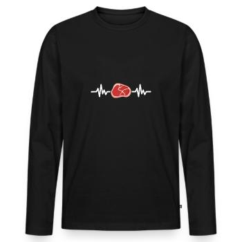 Fleisch Pulse Herzschlag Grillen Geschenk - Männer Premium Bio Langarmshirt - Schwarz - Vorne - Nico (187cm)