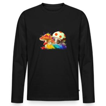 Mushrooms - Men's Premium Organic Long Sleeve Shirt - black - Front - Nico (187cm)