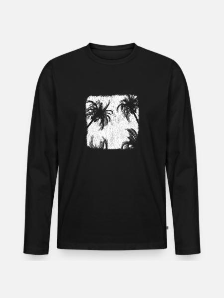 Palme Palmen Sonnenuntergang Strand Retro - Männer Premium Bio Langarmshirt - Schwarz
