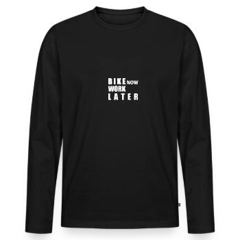 Bike now work later - Men's Premium Organic Long Sleeve Shirt - black - Front - Nico (187cm)