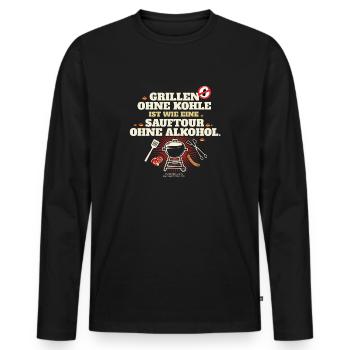 Grillen ohne Kohle Button - Männer Premium Bio Langarmshirt - Schwarz - Vorne - Nico (187cm)