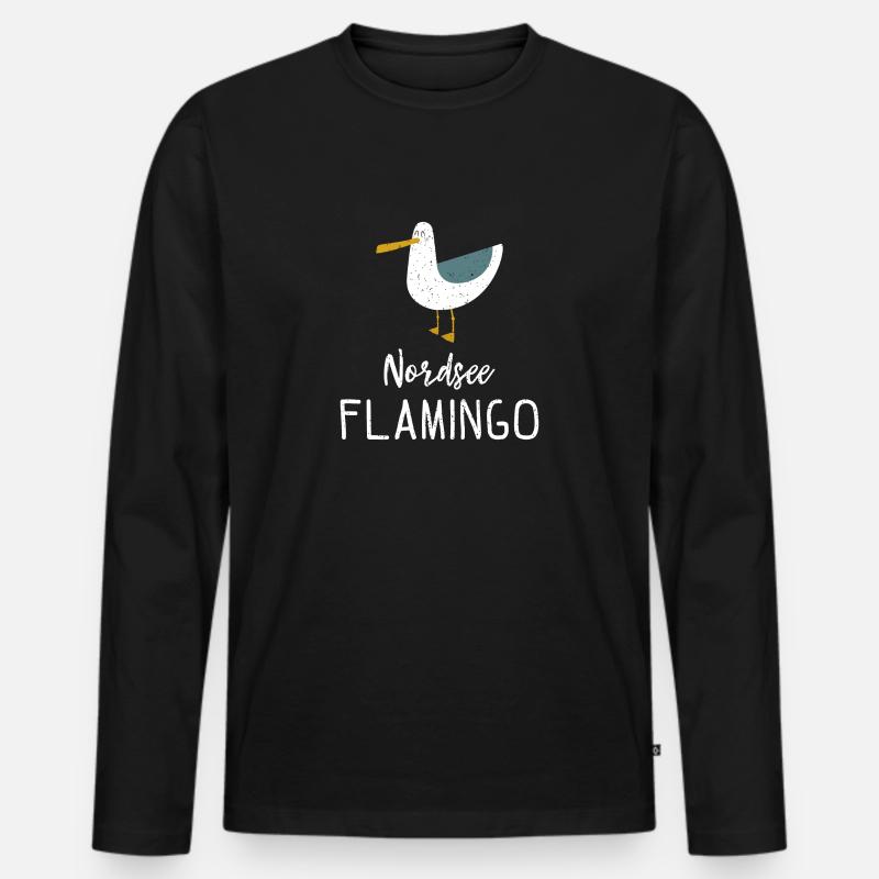 Nordsee Flamingo Möwe Geschenk - Männer Premium Bio Langarmshirt - Schwarz
