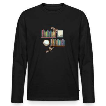 Étagère livre livres écureuil - T-shirt manches longues Premium bio Homme - noir - Devant - Nico (187cm)