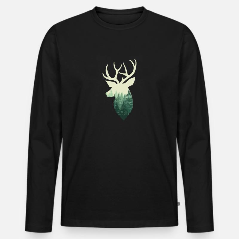 Hirsch mit Wald - Männer Premium Bio Langarmshirt - Schwarz