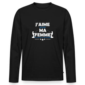 J'aime ma femme. Humour du pêcheur pour sa femme - T-shirt manches longues Premium bio Homme - noir - Devant - Nico (187cm)