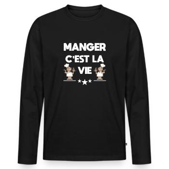 Manger c'est la vie! Humour cadeau original - T-shirt manches longues Premium bio Homme - noir - Devant - Nico (187cm)