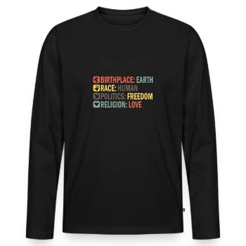 Lieu de naissance Earth Race Human Anti Racism - T-shirt manches longues Premium bio Homme - noir - Devant - Nico (187cm)
