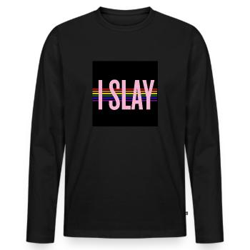 Ich schlachte - Männer Premium Bio Langarmshirt - Schwarz - Vorne - Nico (187cm)