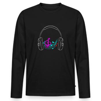 Headphone music notes - Men's Premium Organic Long Sleeve Shirt - black - Front - Nico (187cm)