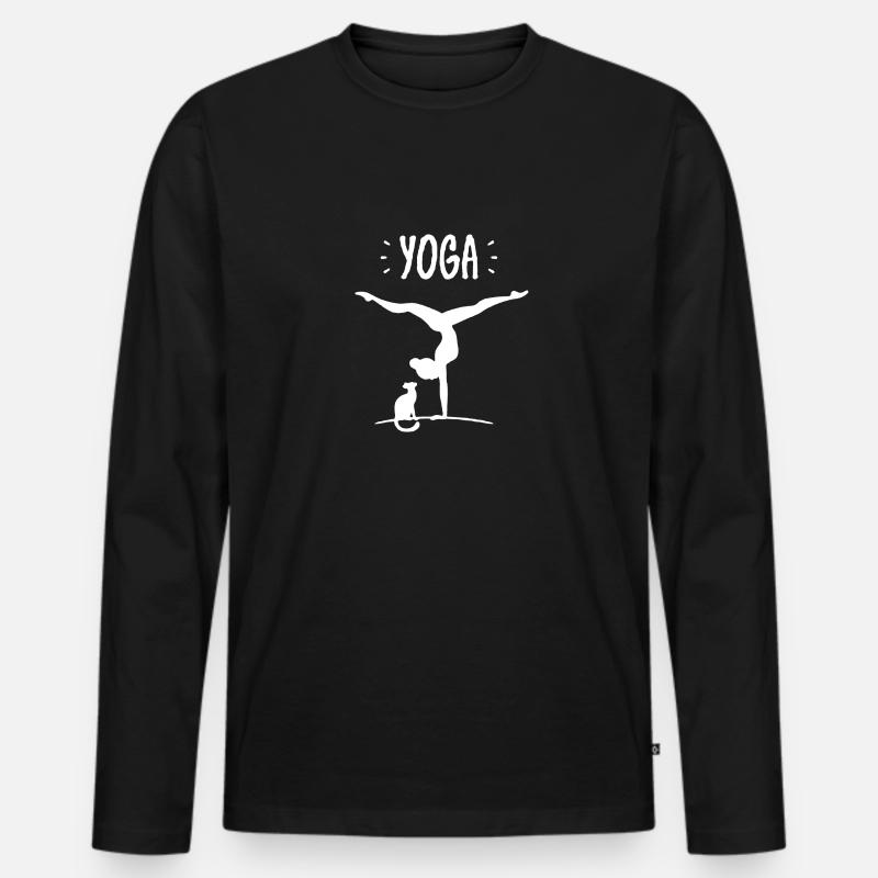 Yoga-Katze - Männer Premium Bio Langarmshirt - Schwarz