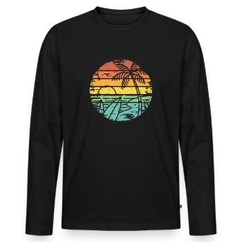 planche de surf rétro sunset beach palm - T-shirt manches longues Premium bio Homme - noir - Devant - Nico (187cm)