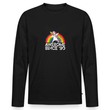 Raimbow Unicorn Dabbing né en 1990 - T-shirt manches longues Premium bio Homme - noir - Devant - Nico (187cm)