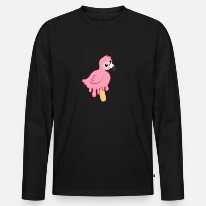 Flamingo Eis am Stiel - Männer Premium Bio Langarmshirt - Schwarz