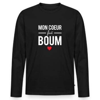 Mon cœur fait boum - T-shirt manches longues Premium bio Homme - noir - Devant - Nico (187cm)