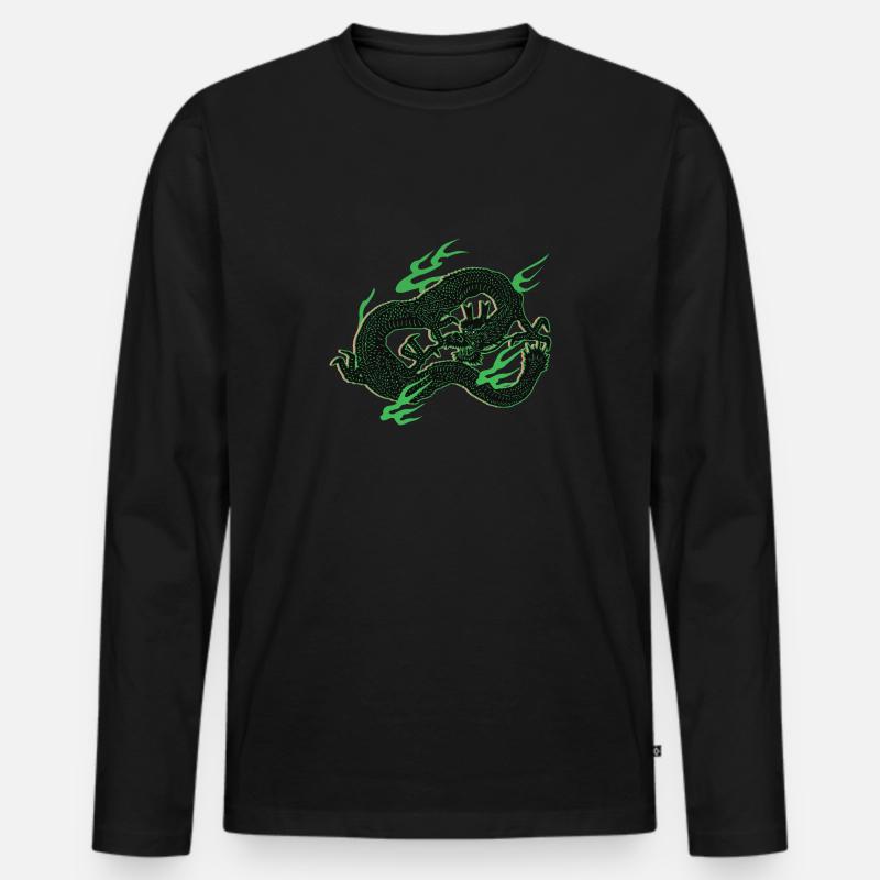 Grüner Drache - Männer Premium Bio Langarmshirt - Schwarz