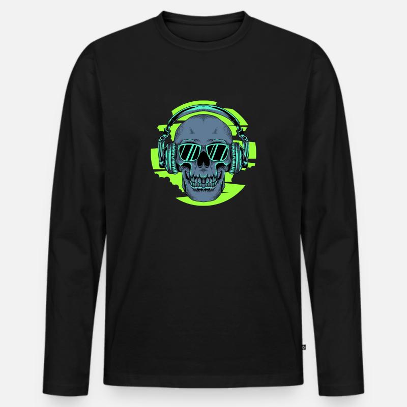 Schädelkopfhörer Grün - Männer Premium Bio Langarmshirt - Schwarz