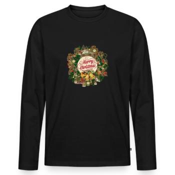 Frohe Weihnachten Kranz. Traditionell. Viktorianisch. - Männer Premium Bio Langarmshirt - Schwarz - Vorne - Nico (187cm)