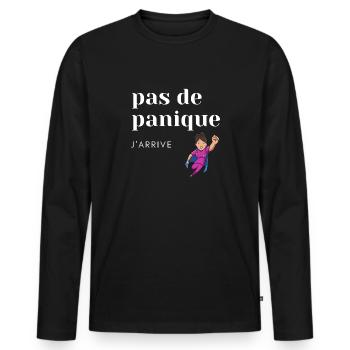 Pas de panique, j’arrive aide soignante infirmière - T-shirt manches longues Premium bio Homme - noir - Devant - Nico (187cm)