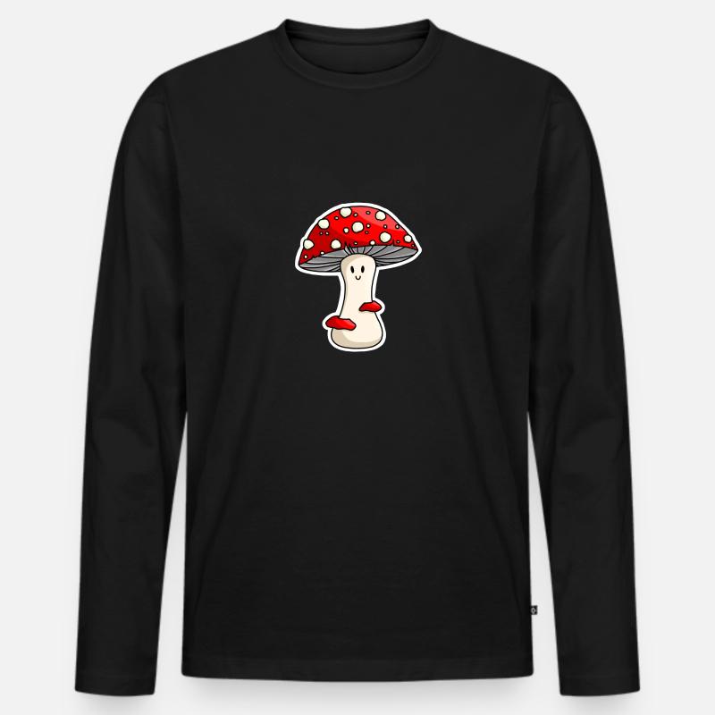 Glücklich rot Toadstool - Männer Premium Bio Langarmshirt - Schwarz