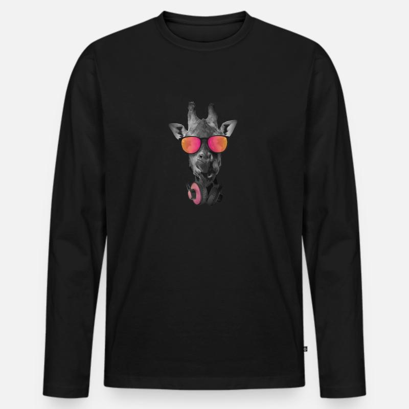 Giraffe mit Sonnenbrille - Männer Premium Bio Langarmshirt - Schwarz
