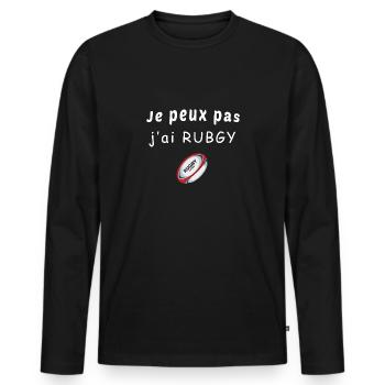 Je peux pas j'ai rugby - T-shirt manches longues Premium bio Homme - noir - Devant - Nico (187cm)