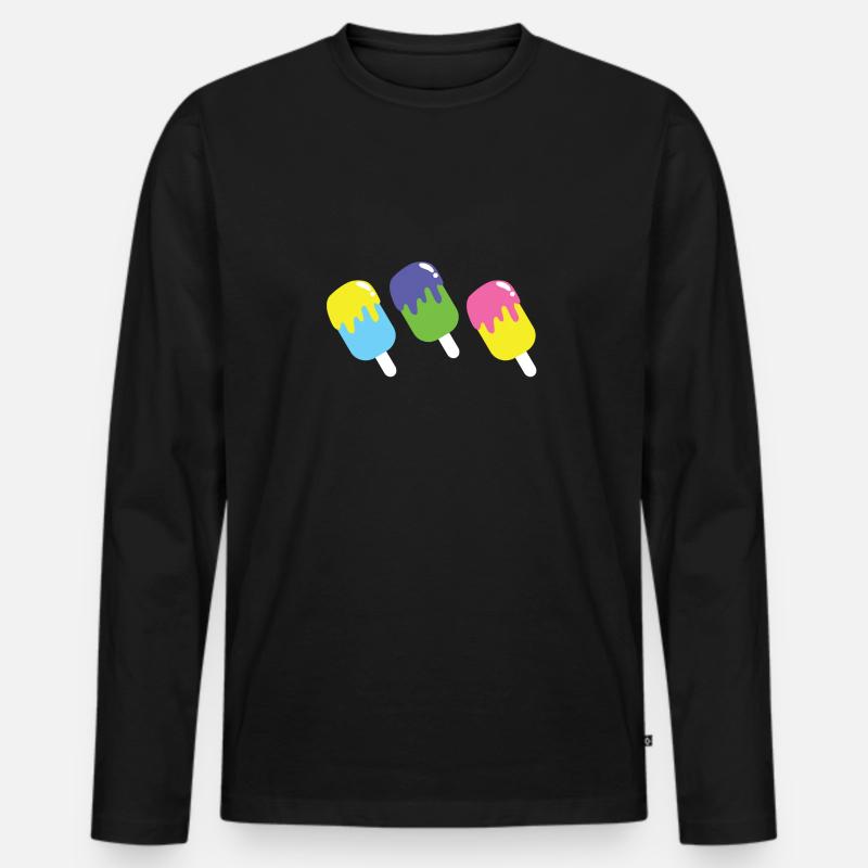 Three multicoloured ice-creams on popsticks - Men's Premium Organic Long Sleeve Shirt - black
