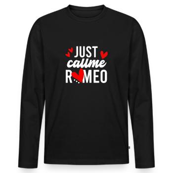 Nur Callme Romeo - Männer Premium Bio Langarmshirt - Schwarz - Vorne - Nico (187cm)