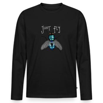 JUST FLY - Männer Premium Bio Langarmshirt - Schwarz - Vorne - Nico (187cm)