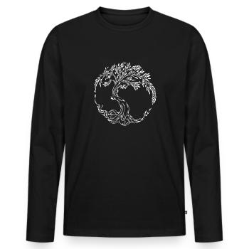 Eleganter Lebensbaum - Männer Premium Bio Langarmshirt - Schwarz - Vorne - Nico (187cm)