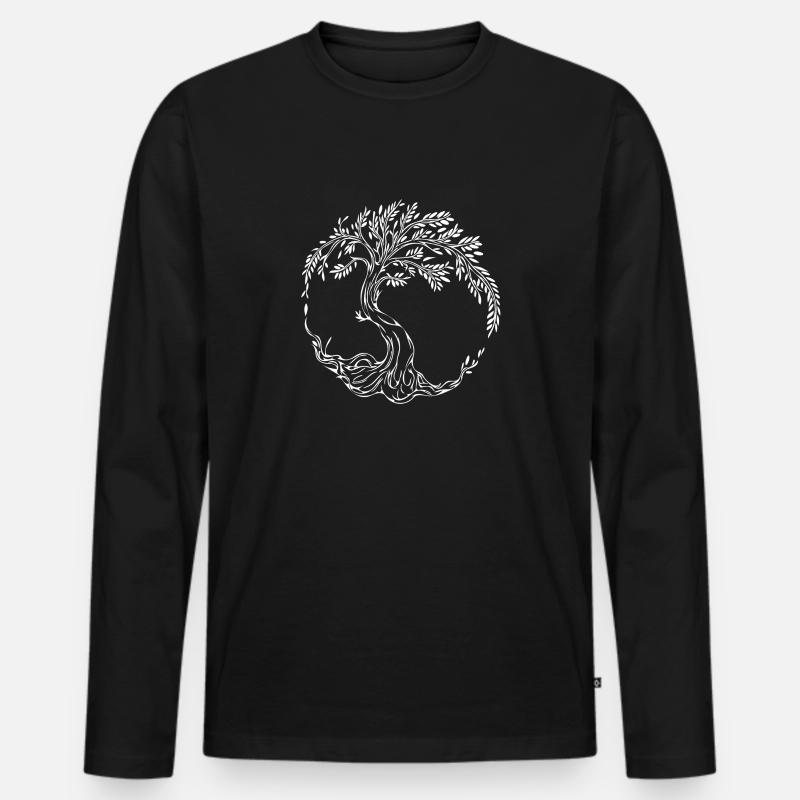 Eleganter Lebensbaum - Männer Premium Bio Langarmshirt - Schwarz