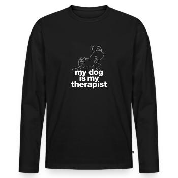 « my dog is my therapist » Déclaration avec chien - T-shirt manches longues Premium bio Homme - noir - Devant - Nico (187cm)