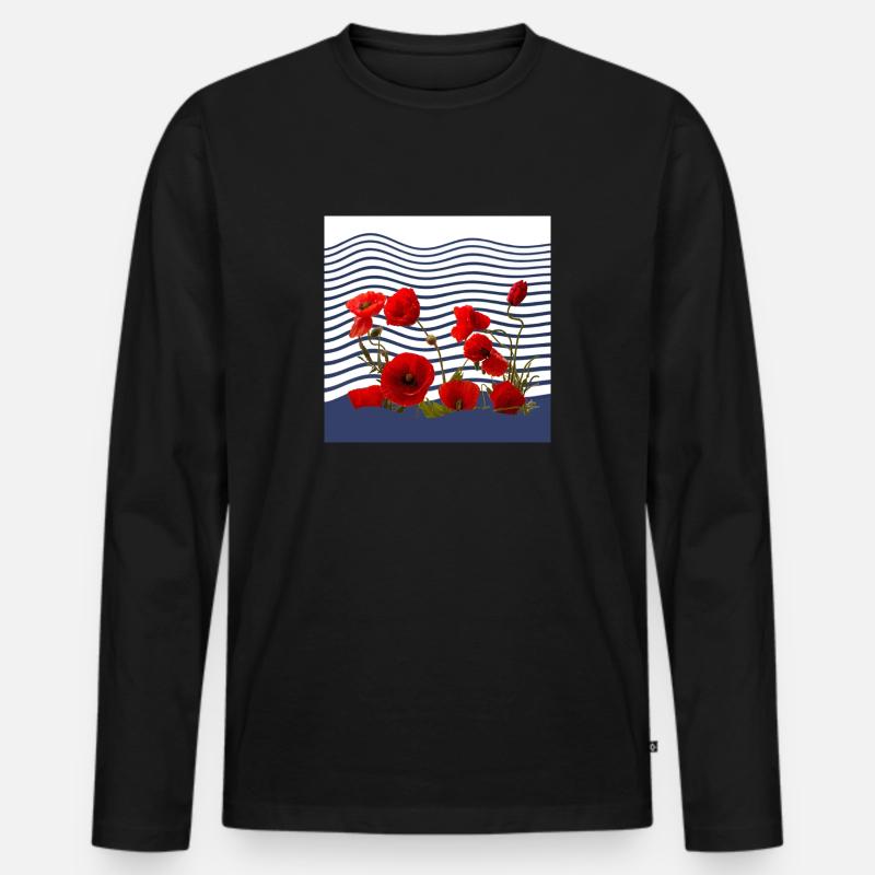 Mohn und See-Küste - Männer Premium Bio Langarmshirt - Schwarz