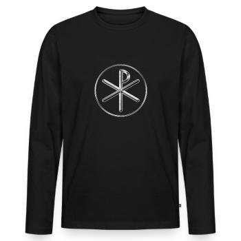 Christian Chi Rho Symbol in Silber-Effekt - Männer Premium Bio Langarmshirt - Schwarz - Vorne - Nico (187cm)
