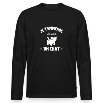 Je t'emmerde je suis un chat humour animaux - T-shirt manches longues Premium bio Homme - noir - Devant - Nico (187cm)