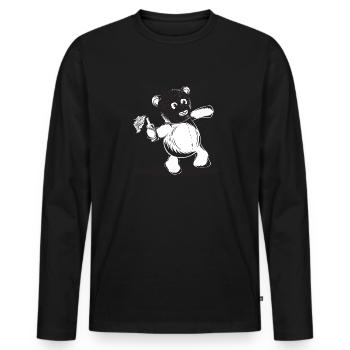Riot Teddy geht auf ne Demo - Männer Premium Bio Langarmshirt - Schwarz - Vorne - Nico (187cm)