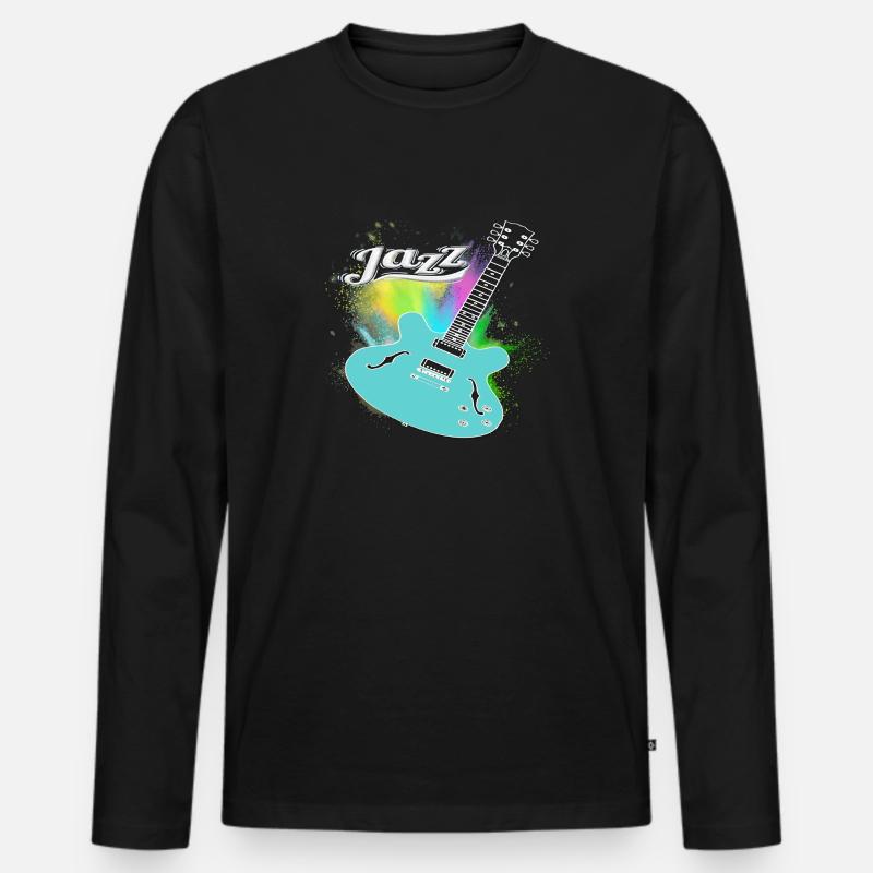 Jazz Guitar Splash Blue - Männer Premium Bio Langarmshirt - Schwarz