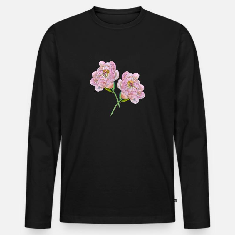 Rosa Pfingstrosen - Männer Premium Bio Langarmshirt - Schwarz