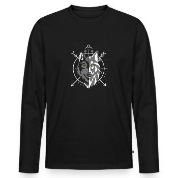 Geometrischer Grauer Wolf im Fadenkreuz - Männer Premium Bio Langarmshirt - Schwarz - Vorne - Nico (187cm)